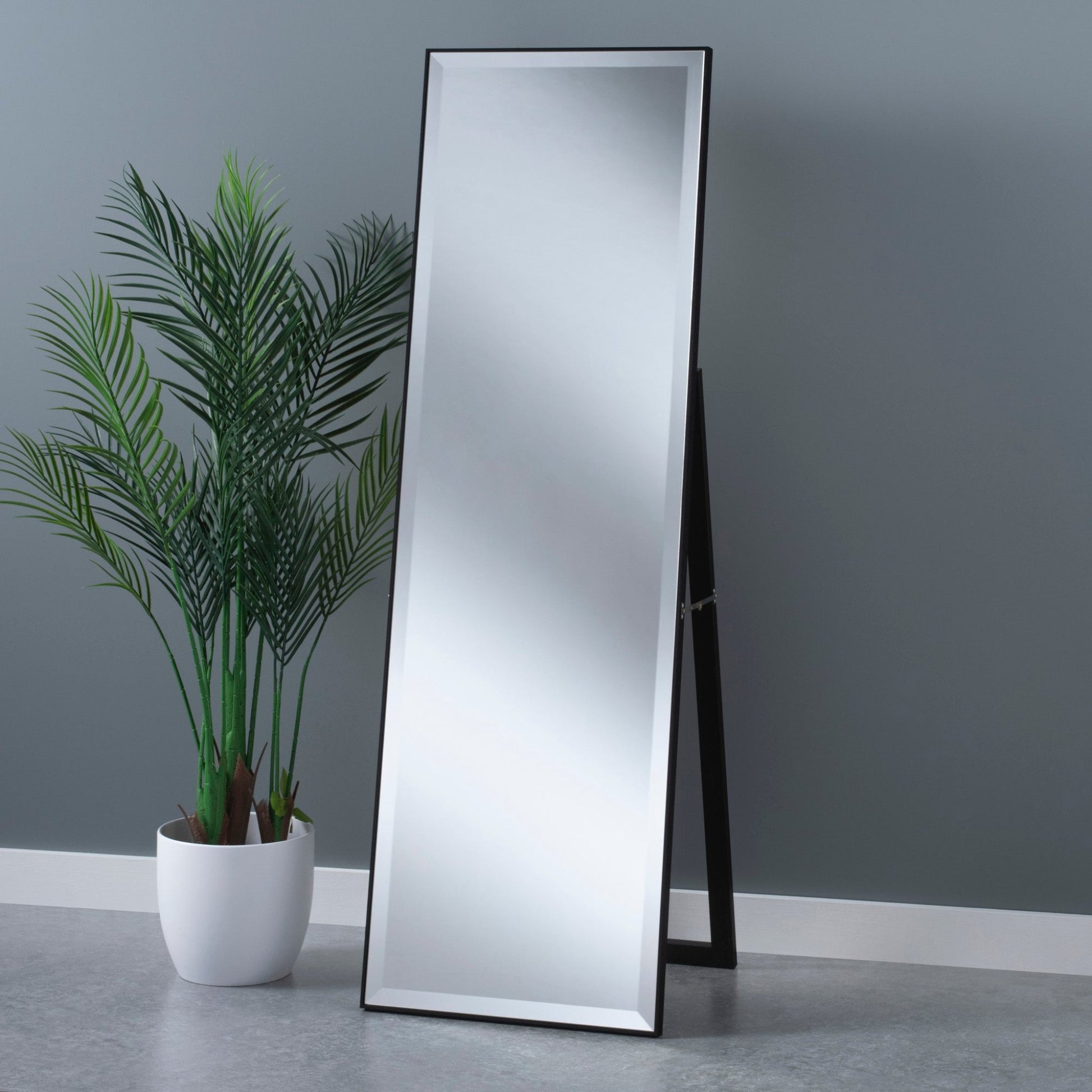 Tall Slim Cheval Mirror in wooden black frame