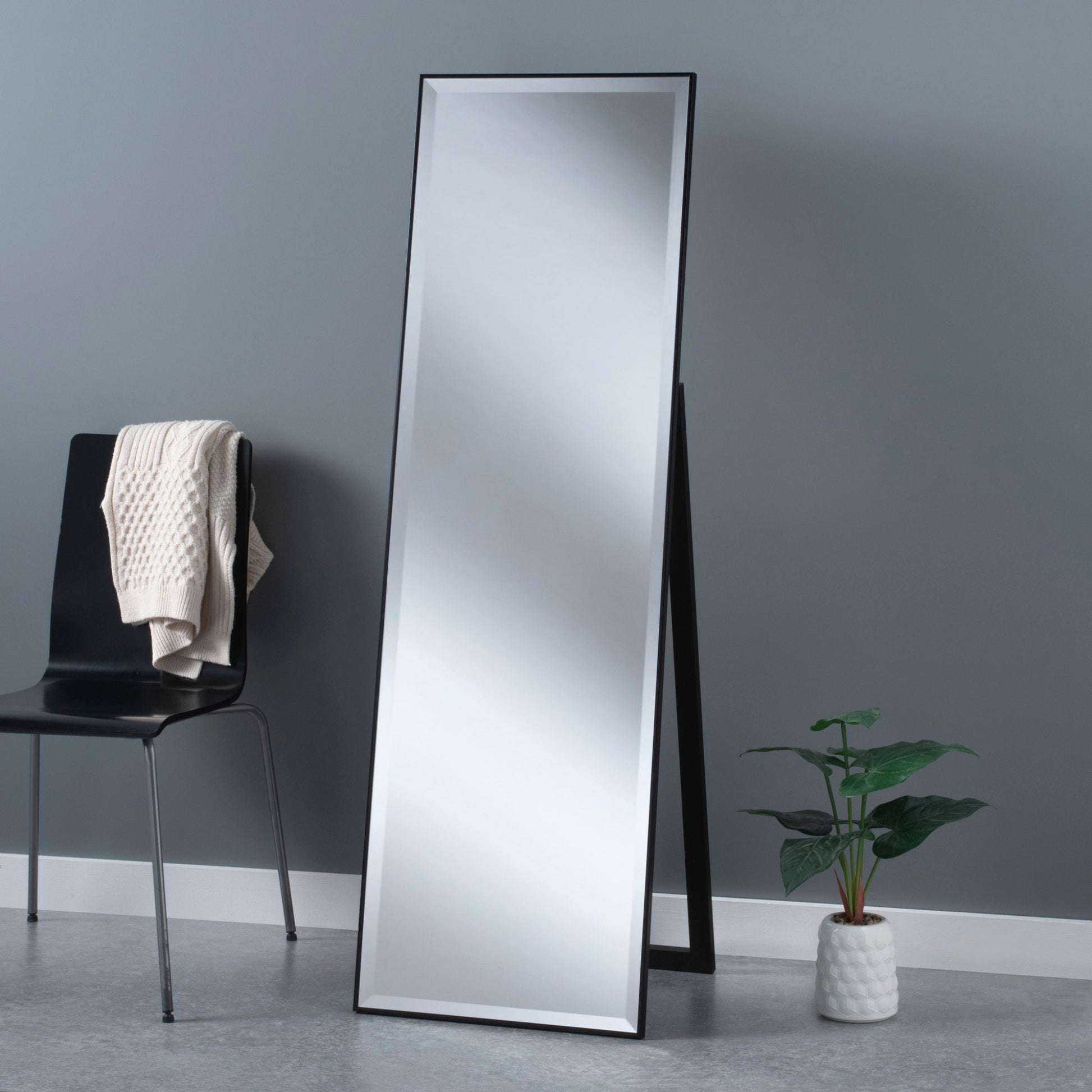 Tall Slim Cheval Mirror in Matt Black Aluminium Frame