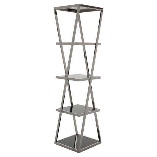 Black Mirrored Tiered Shelf Unit in Chrome