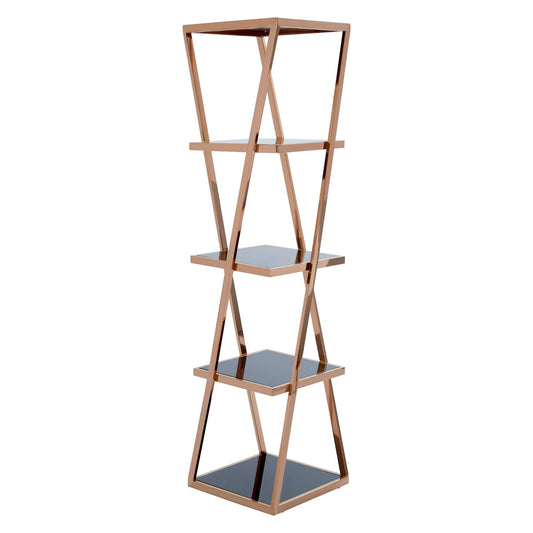 Black Mirrored Tiered Shelf Unit in Rose Gold