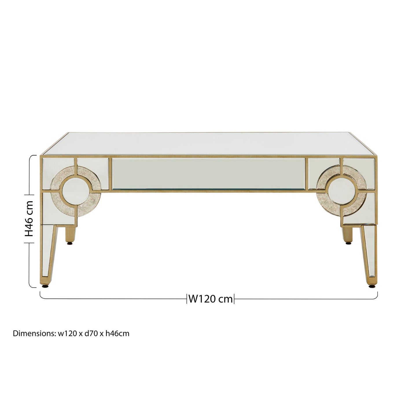 Circles of Elegance Mirrored Coffee Table Dimensions