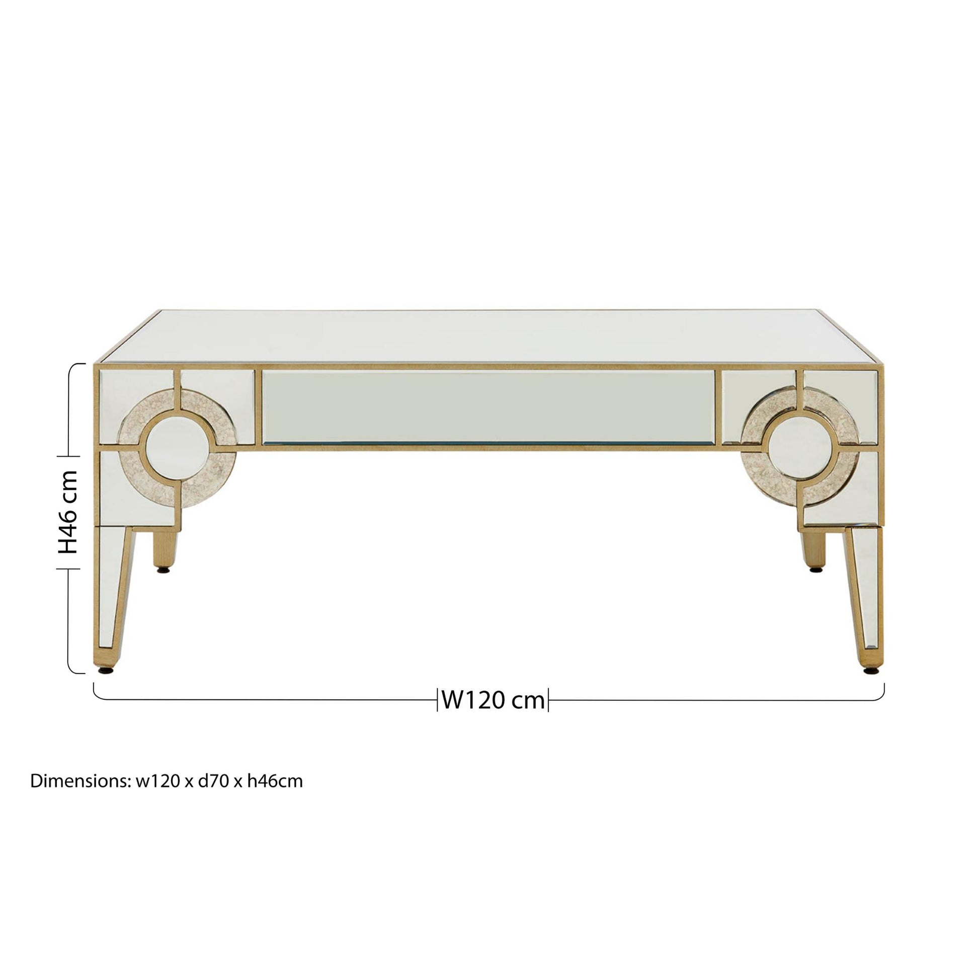 Circles of Elegance Mirrored Coffee Table Dimensions