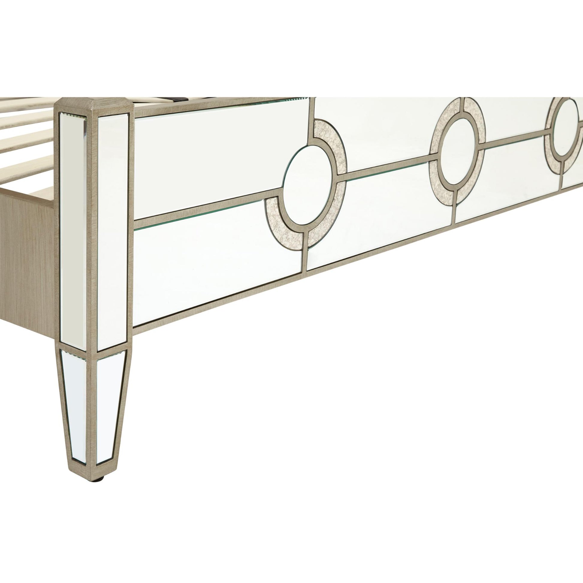 Circles of Elegance Mirrored Super King Size Bed Frame End View Detail
