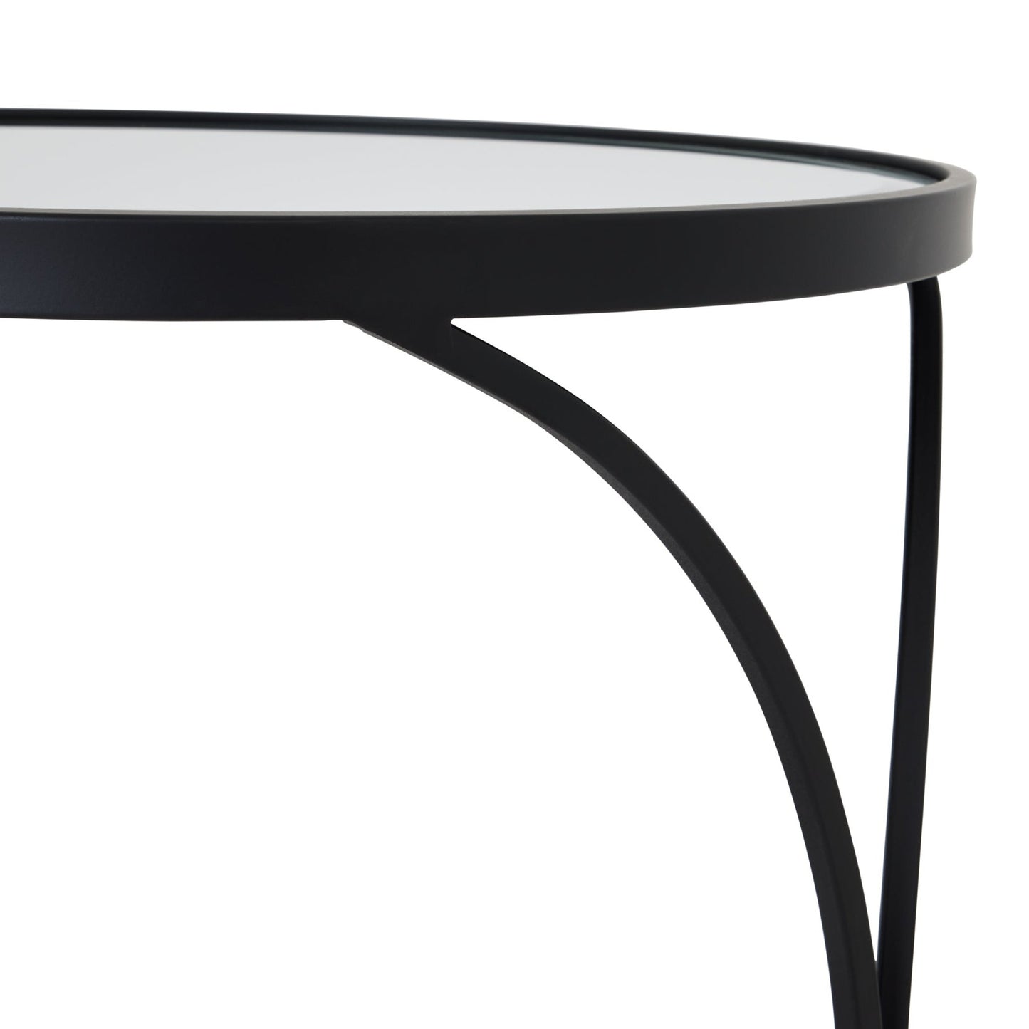 Concave Black Mirrored Side Tables Mirror Metal Detail