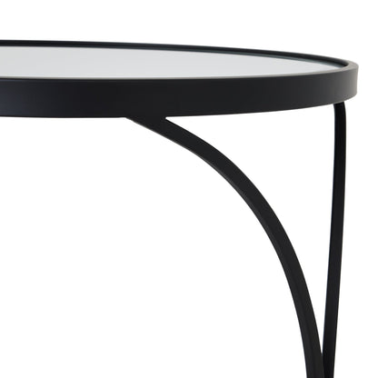 Concave Black Mirrored Side Tables Mirror Metal Detail