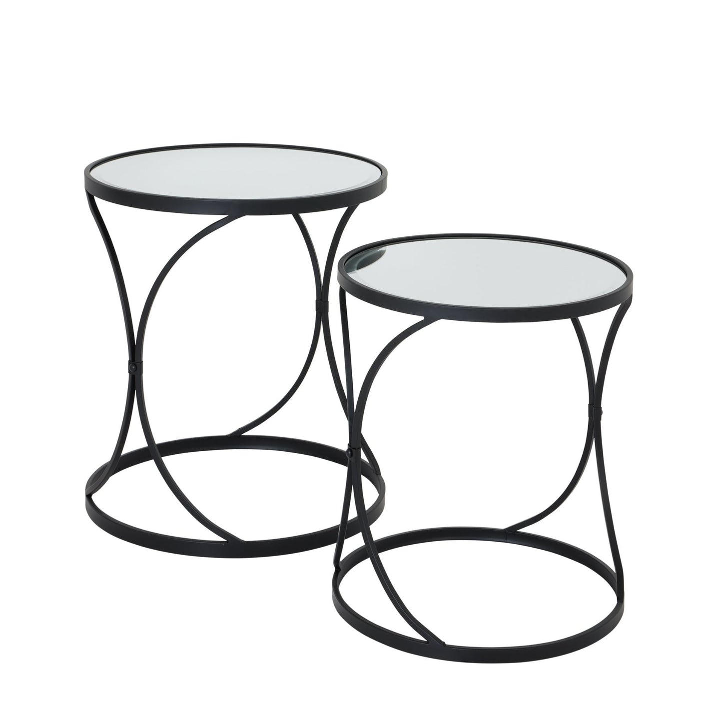 Concave Black Mirrored Side Tables set of  2