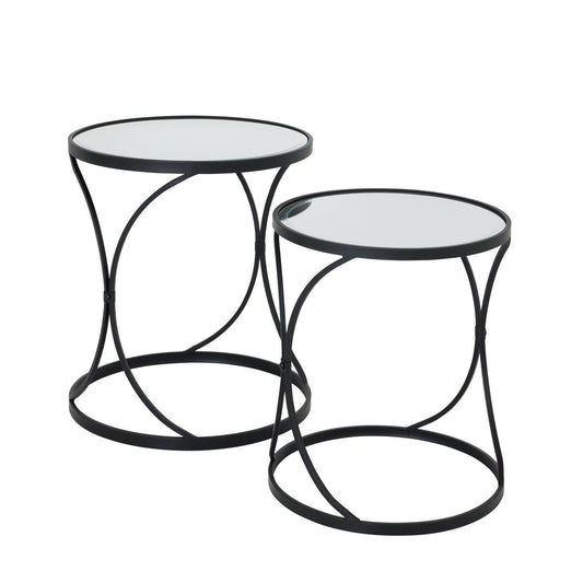 Concave Black Mirrored Side Tables set of  2
