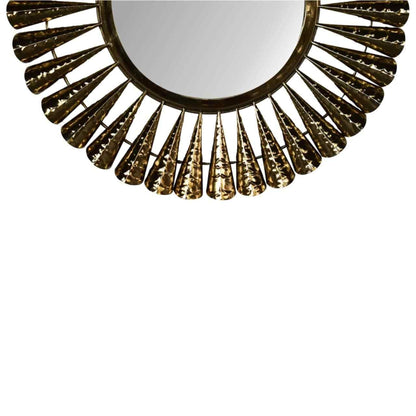 Coned Brass-Finish Wall Mirror Hammered Cone Detail