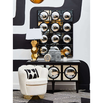Convex Mirror Black Classic Lattice Overlay Sideboard Lifestyle Image