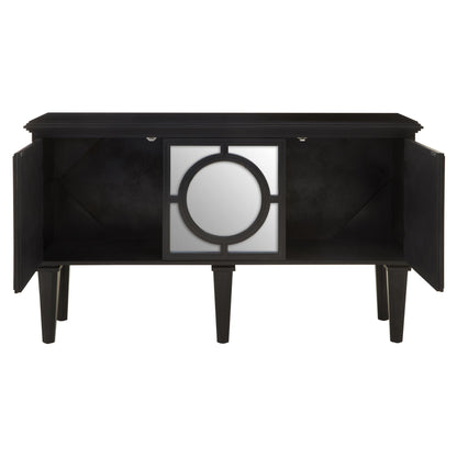 Convex_Mirror_Black_Classic_Lattice_Overlay_Sideboard_Open_Doors_View