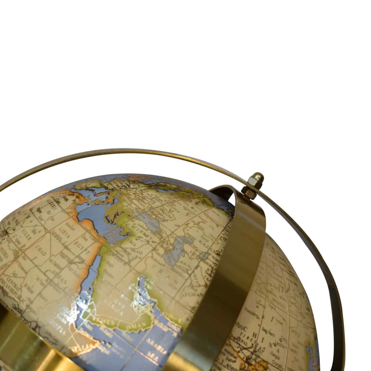 Desk Globe with Vintage Gold Frame Close Up Detail