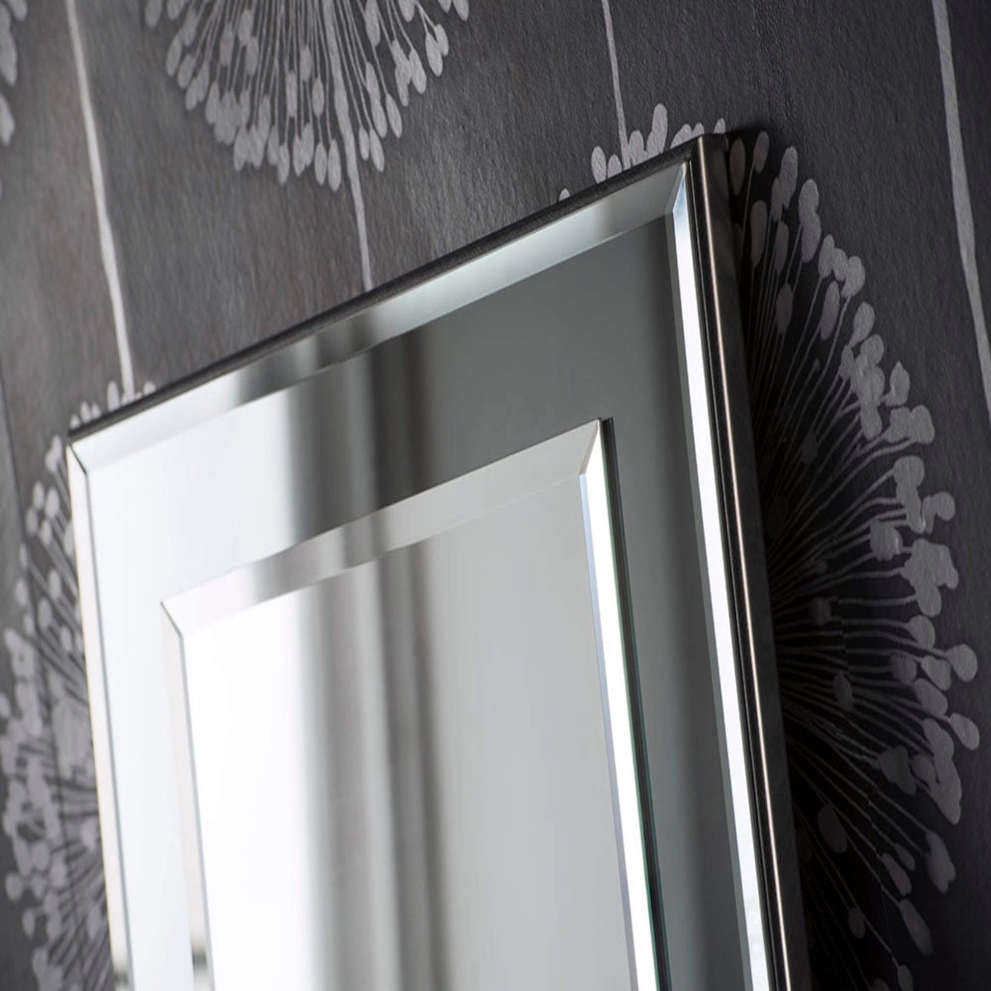 Frameless Tall Slim Elisa Mirror in Grey Close up Detail