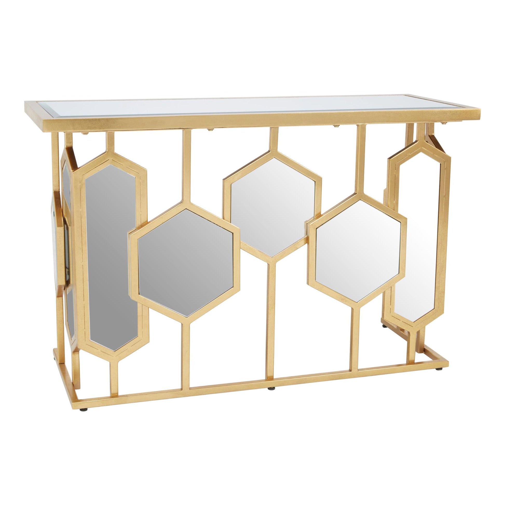 Hexagon Mirror Console Table Front View