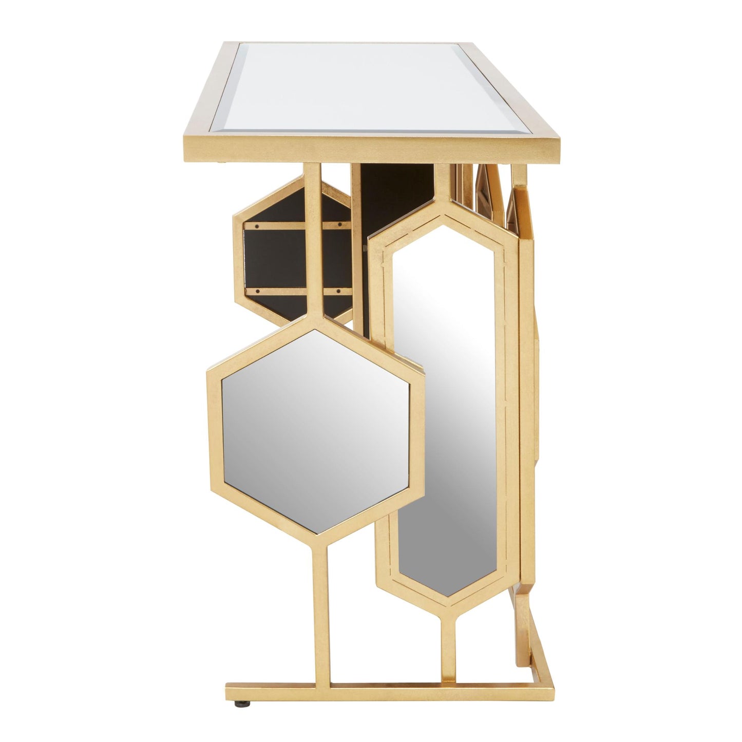 Hexagon Mirror Console Table Side View