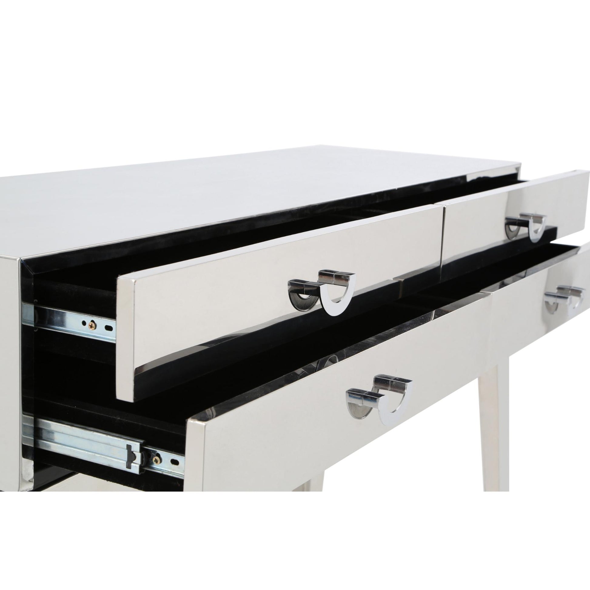 Industrial Chic 4 Drawer Console Table Open Drawers