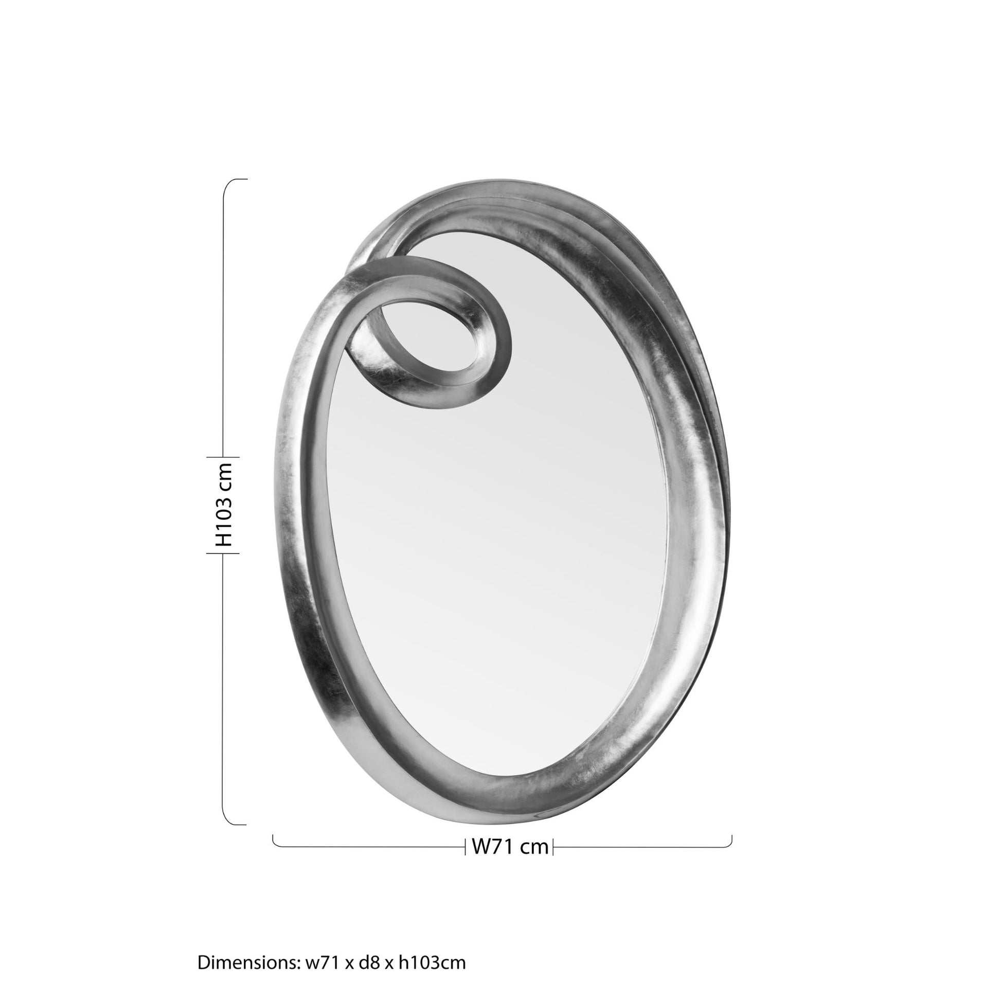Irregular Swirl Silver Oval Wall Mirror 71cm x 103cm Measurement