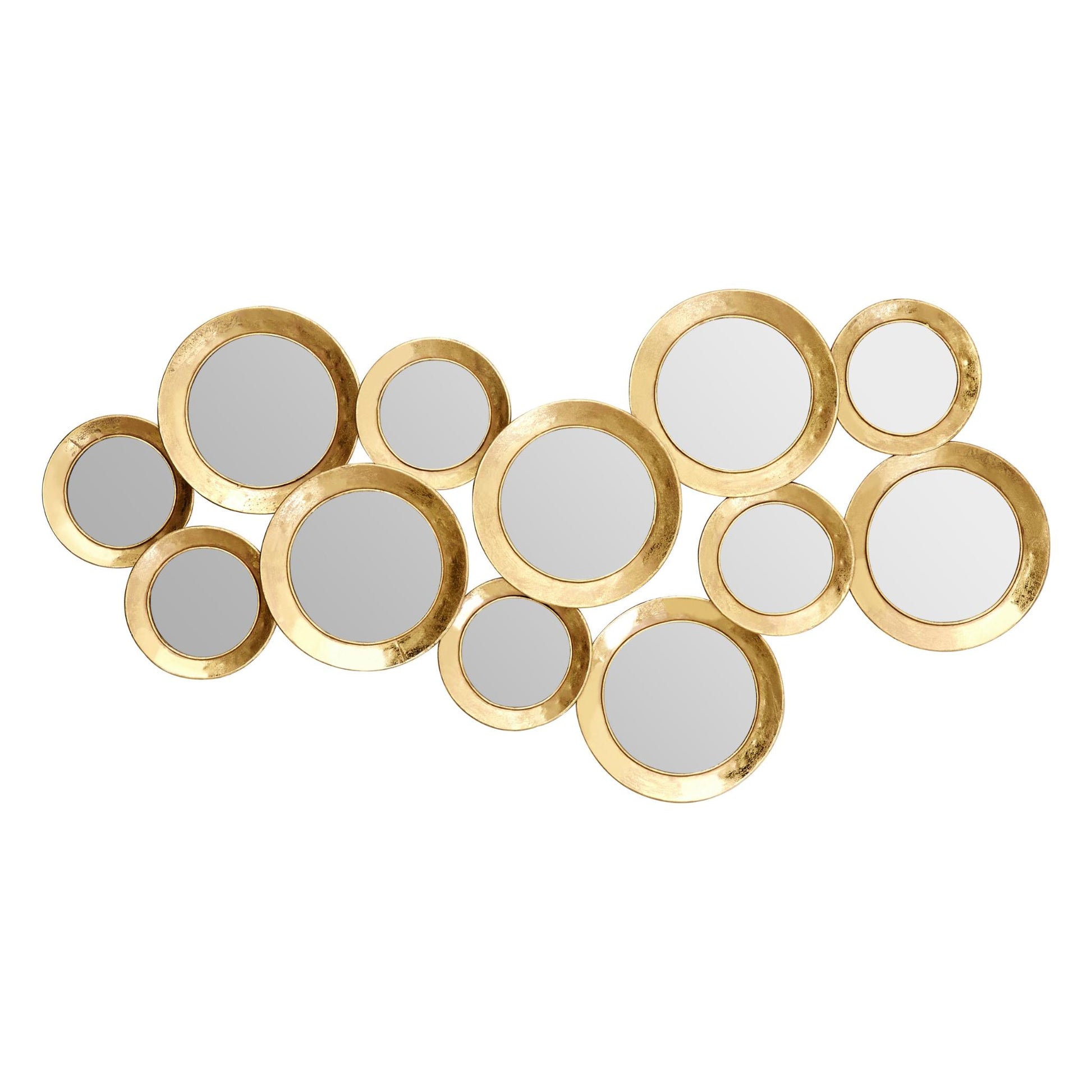 Large Gold Cluster of Round Wall Mirrors Front View