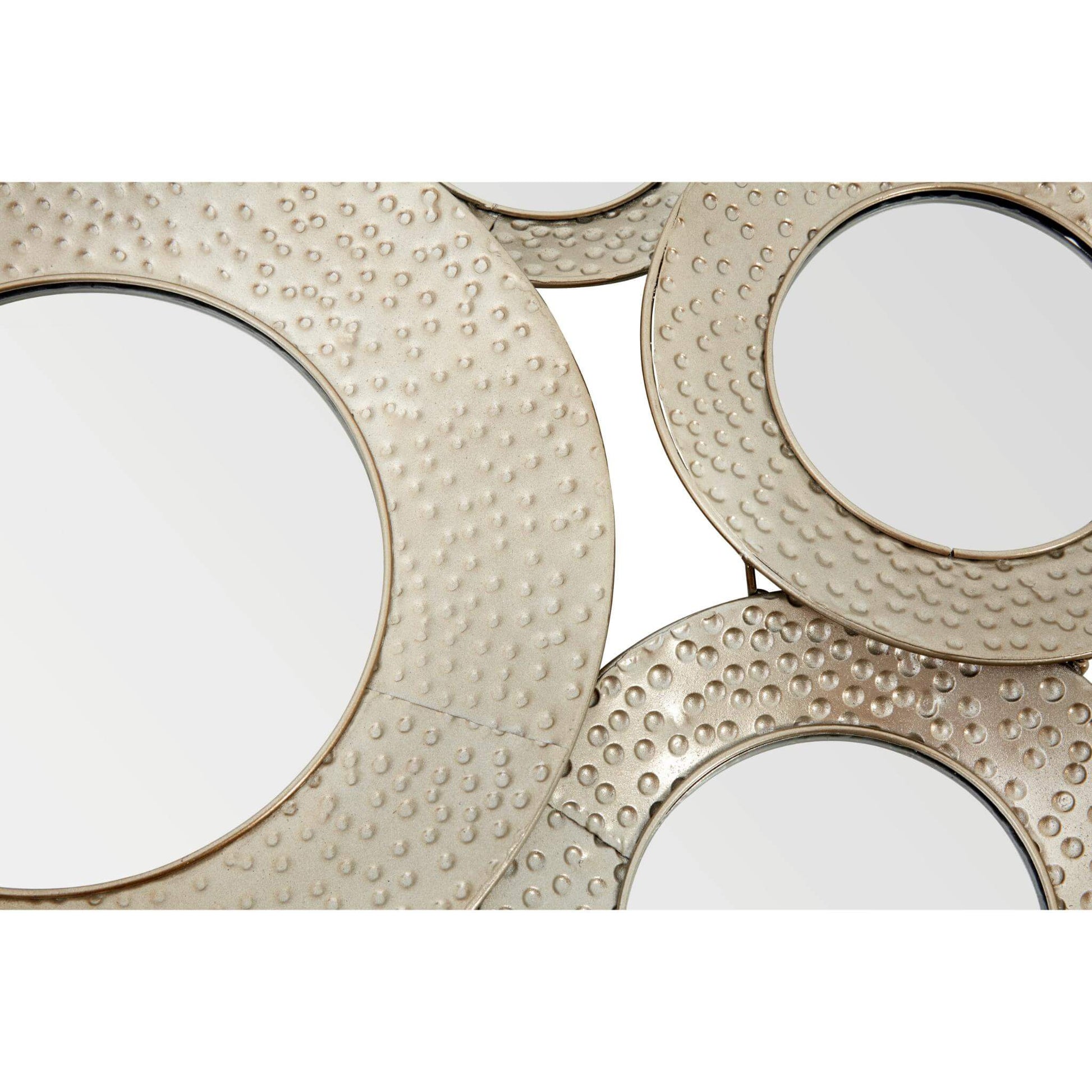 Large Silver Hammered Cluster of Round Wall Mirrors Detail