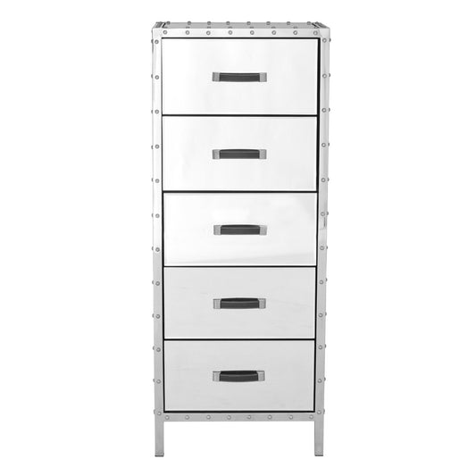 Mirrored Rivet Tallboy with 5 Drawers - Front View