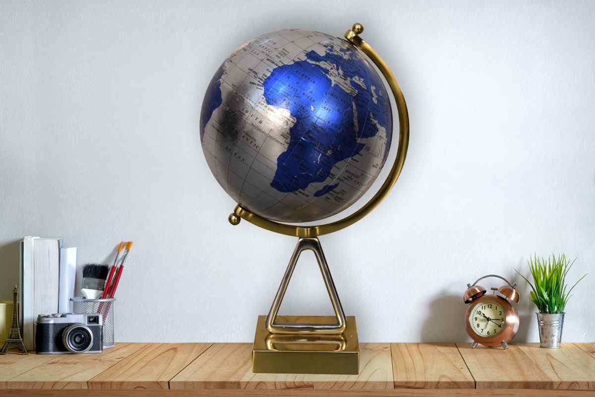 Mixed Chrome and Brass Blue Globe Lifestyle In Situ