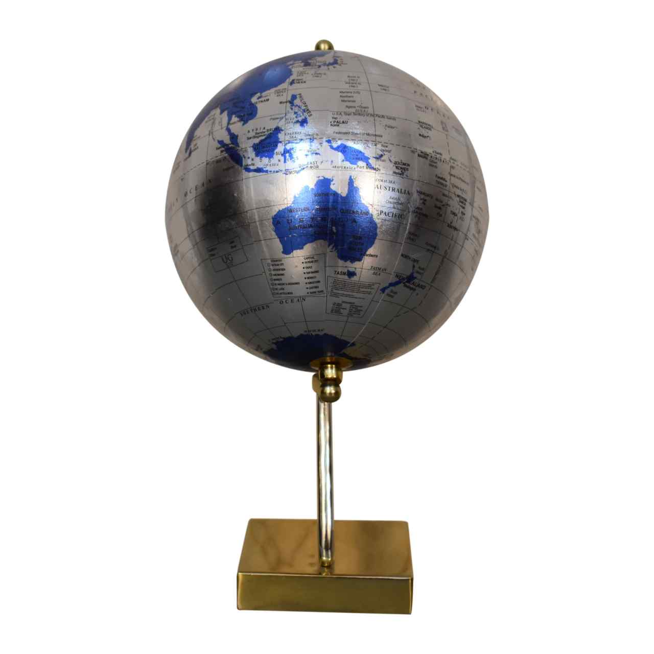 Mixed Chrome and Brass Blue Globe Tilted Perspective