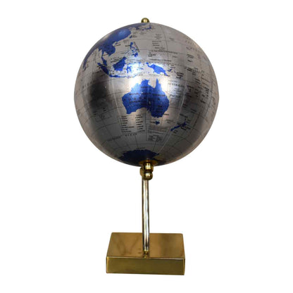 Mixed Chrome and Brass Blue Globe Tilted Perspective