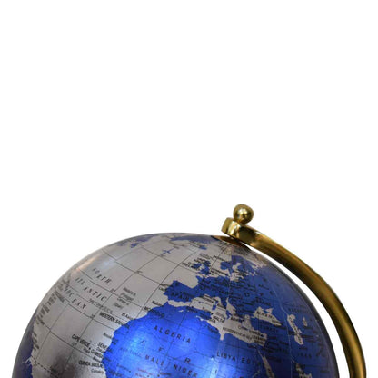 Mixed Chrome and Brass Blue Globe Top Close Up
