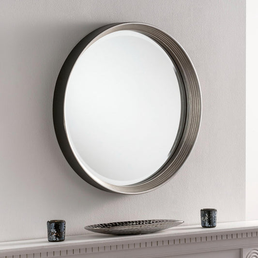 Round Black Silver Industrial Style Small Wall Mirror