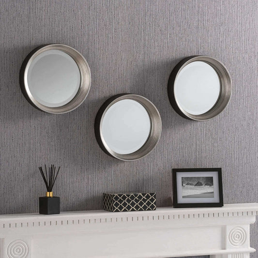 Round Black Silver Industrial Style Wall Mirror set of 3 Lifestyle