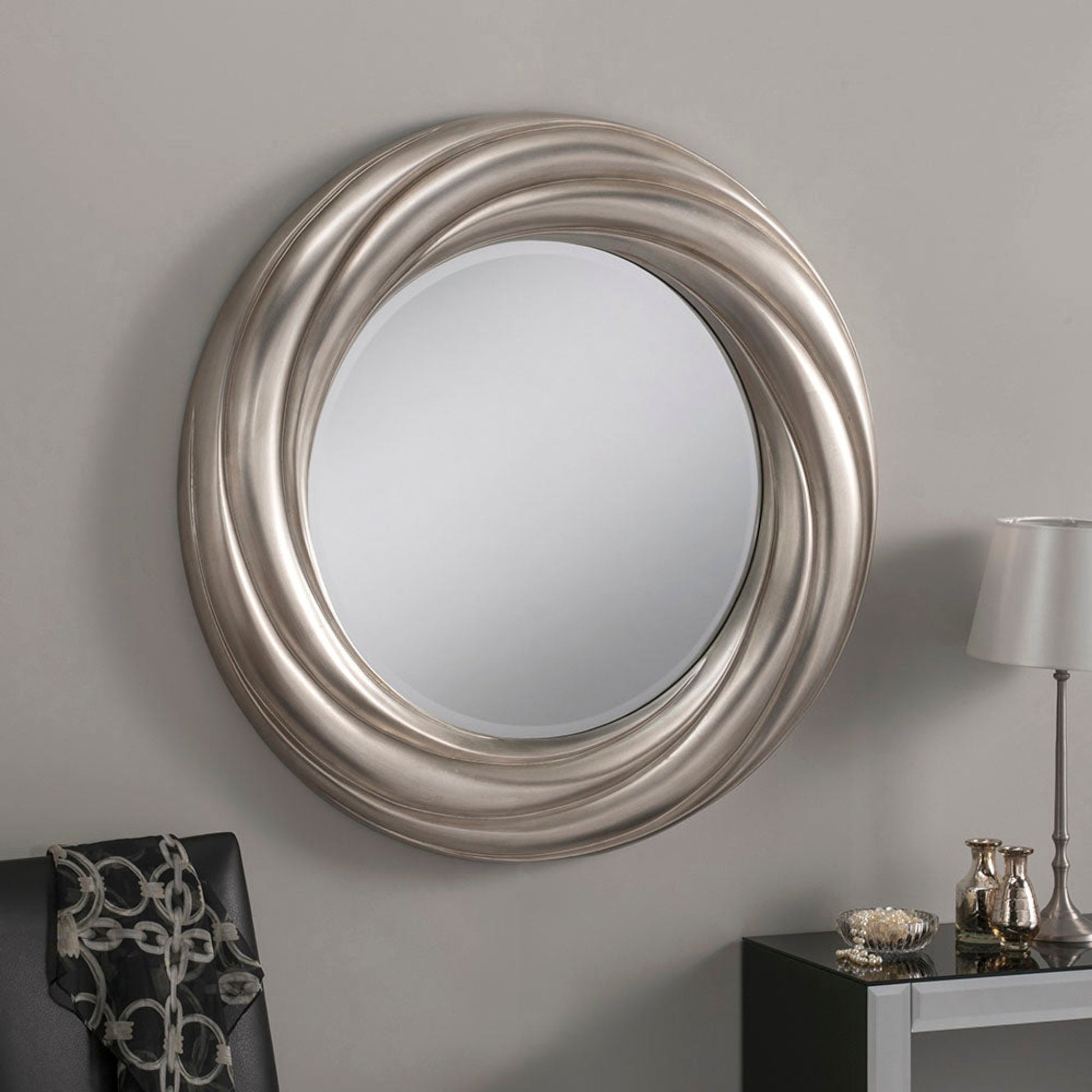 Silver Swirl Round Mirror