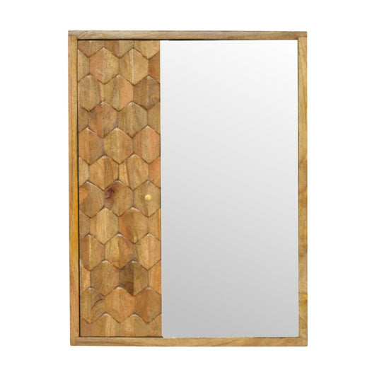 Solid Wood Mirror Cabinet Pineapple Carved Design - Front View