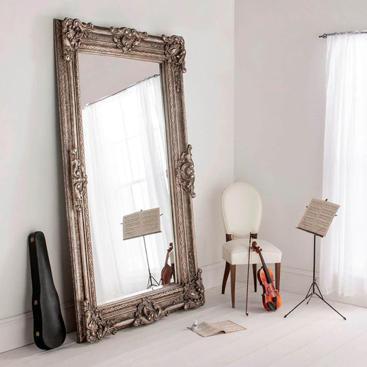 Buckingham Grand Mirror Brushed Silver Leaner