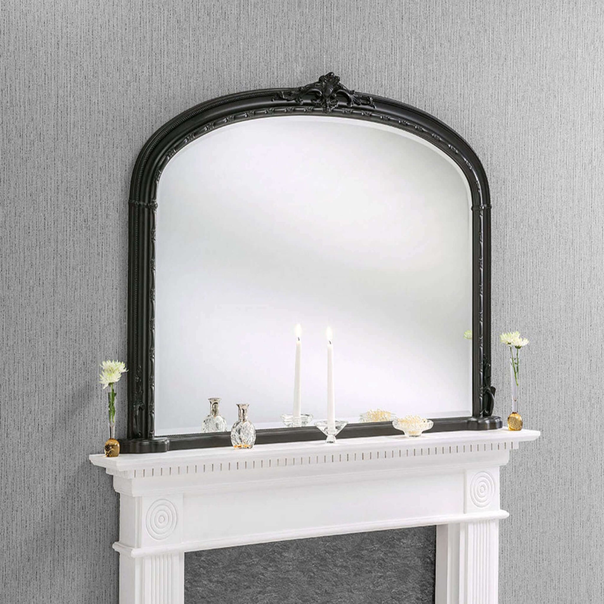Windsor Over Mantle Mirror with Black Frame